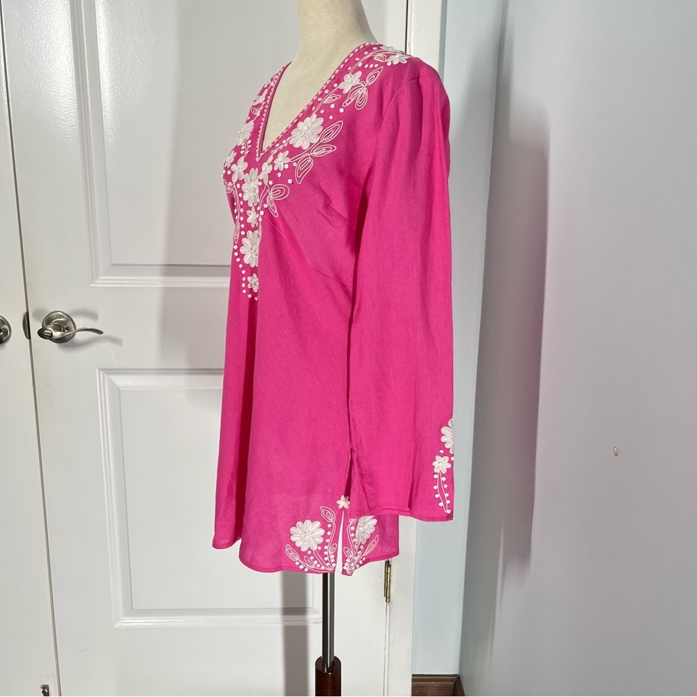Lafayette 148 100% linen embroidery coverup tunic top size 6 - Picture 3 of 9